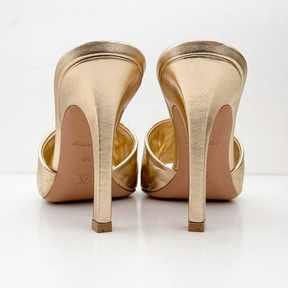 Louis Vuitton Revival Mule Monogram Gold Metalic Heel Padded Heels Sandals - Picture 4 of 14